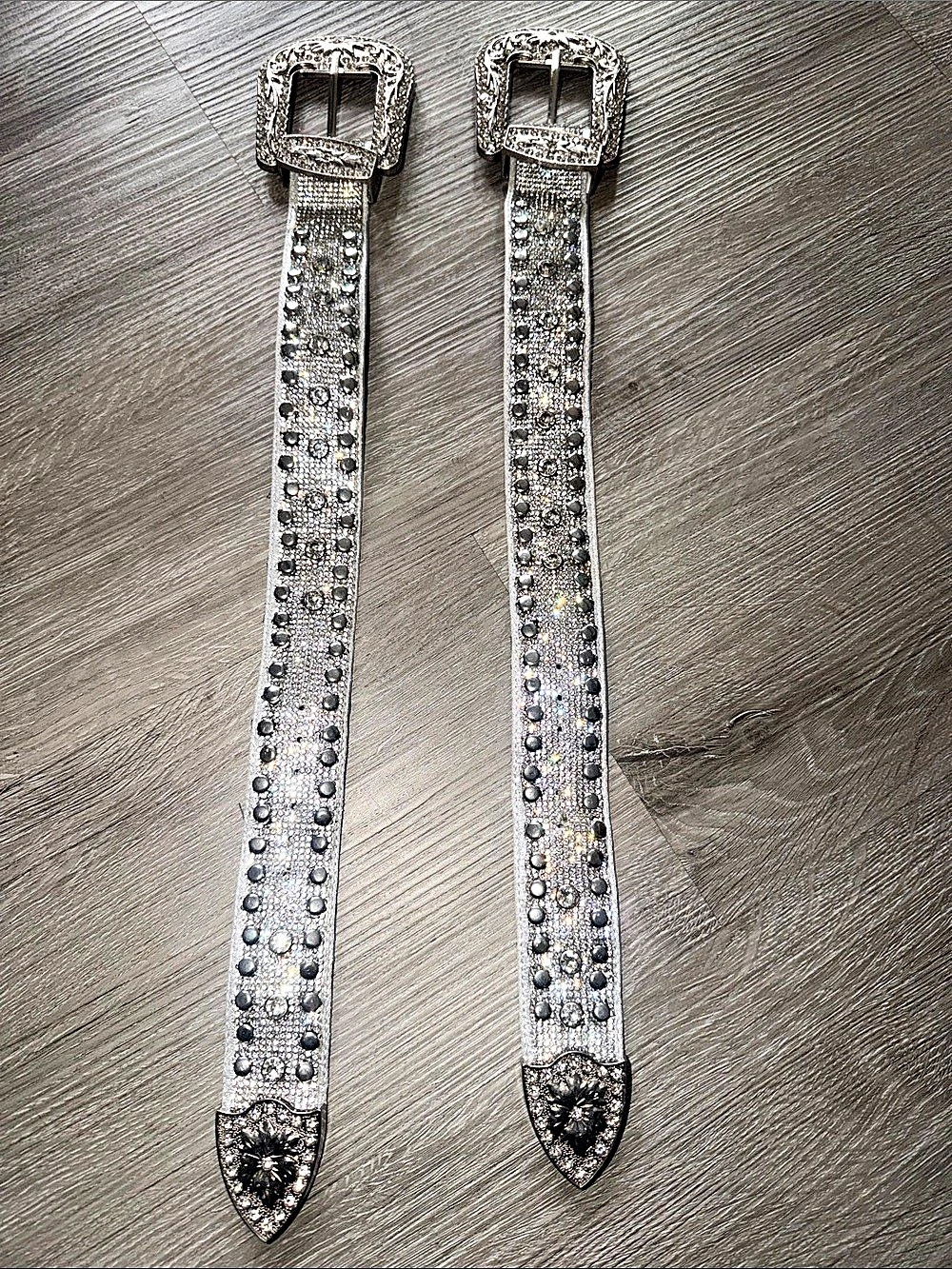 Dolls Kill Club Exx Boot Belt Bag Strap Silver Rhinestones